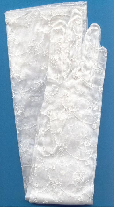 Kód: 36063 Könyék felett érő hímzett organza  kesztyű